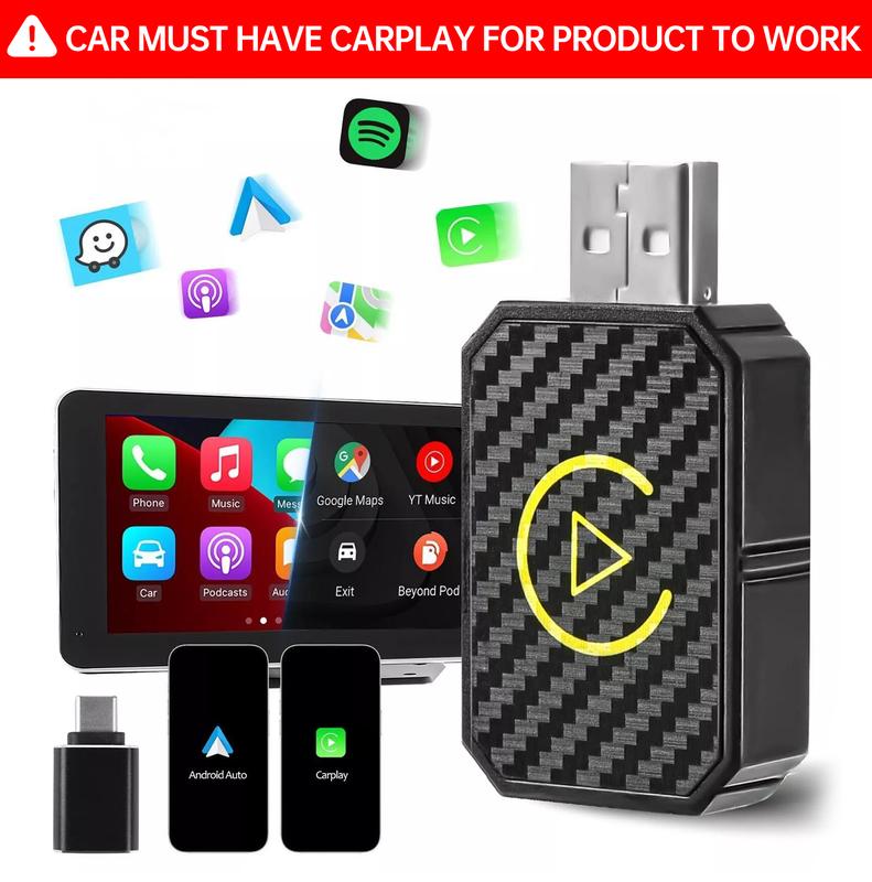 [Summervibes] 2 in 1 Wireless Apple CarPlay Adapter, for both Apple and Android,converts wired to wireless, suitable for factory wired CarPlay cars from 2017+ Black