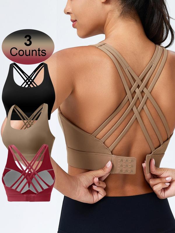 Sports Bra with Sewn in Pads,3 Row Adjustable Hook-eye Closure Criss-Cross Back,Soft and Breathable Non-removable Moulded Cups,High Impact Running Workout Bras for Women,MothersDay Gifts