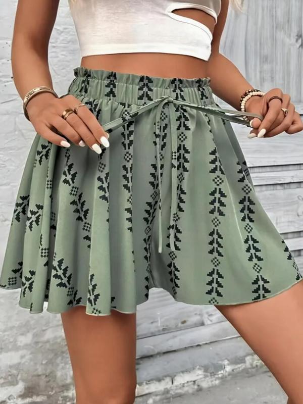 Women's All Over Print Knot Front Shorts, Casual Fashionable Shorts for Summer, Women's Bottoms for Daily Wear, Drawstring Beach Shorts