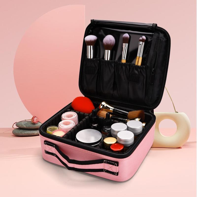 Large Capacity Makeup Storage Bag with Handle, Travel Makeup Case, Summer Portable Multi-grid Cosmetics Storage Bag, Zipper Makeup Organizer Pouch for Perfume Lotion, Great for Cosmetic Brushes, Travel Essentials, Compact