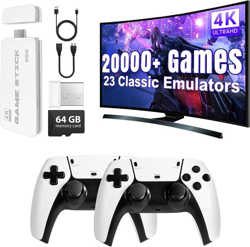 Mass Games Retro Game Console with 40000+ Built-in Games 19 Emulators 2 Wireless Controllers HD Output & 128GB SD Card Perfect for Kids & Adults - Portable Gaming System