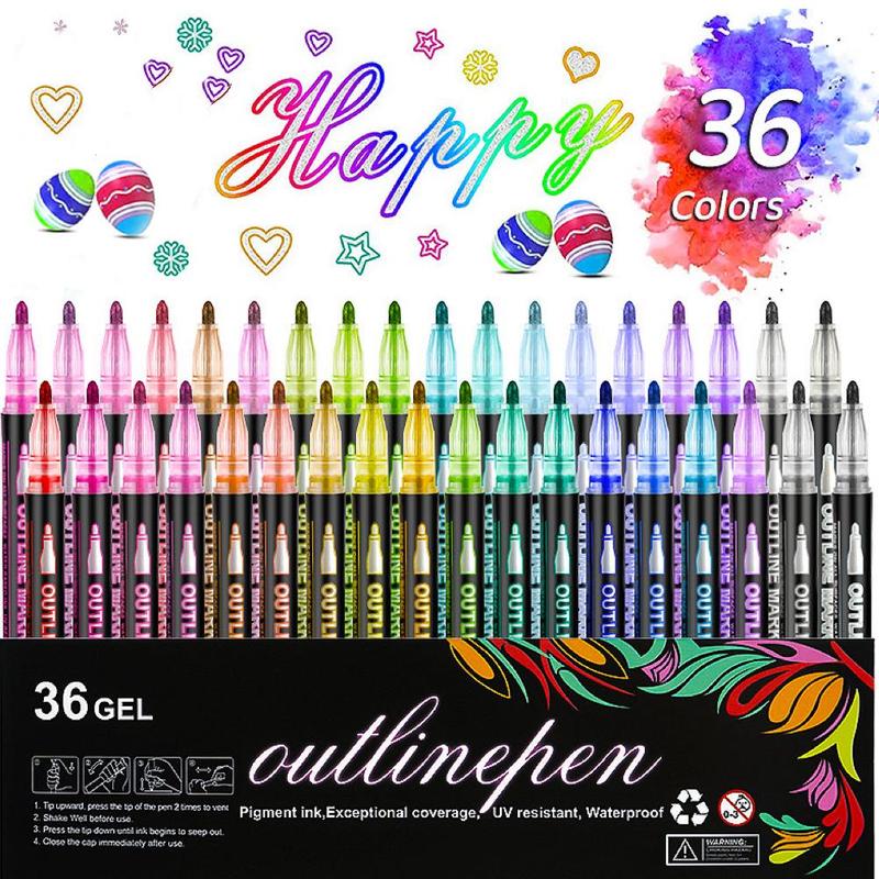 36-color Multifunction Graffiti Pen, 36pcs Colorful Highlighter Marker Pen, Permanent Drawing Markers, Artist Drawing Pen, Writing Doodle Stationery for Crafts, School, Office, Home Use, Valentine's Day Gift, Art Supplies
