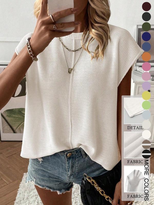 Women's Solid Color Sweater Vest, Casual Fashion Round Neck Sleeveless Knit Top for Summer, Fashion Women's Knitwear for Daily Wear