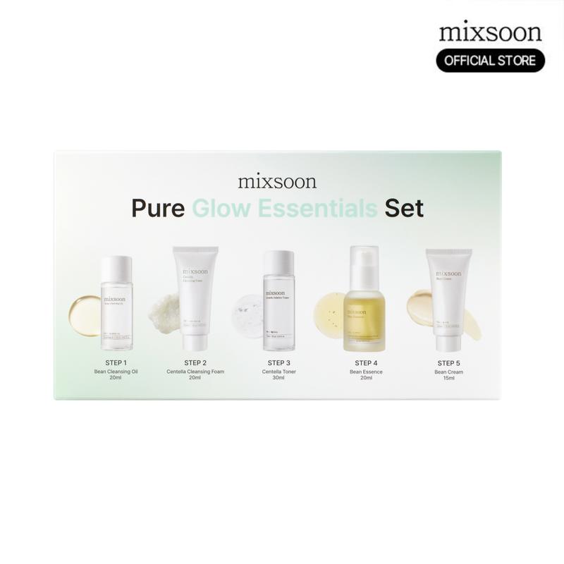 [mixsoon Official] All in One Pure Glow Essentials Set — Bean Cleansing Oil 20ml + Centella Cleansing Foam 20ml + Centella Asiatica Toner 30ml + Bean Essence 20ml + Bean Cream 15ml