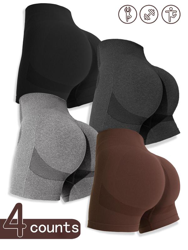 Women's Multicolor Solid High Waist Sports Gym Shorts, Spring Seamless High Stretch Comfortable Breathable Tummy Control Gym Workout Running Yoga Shorts, Ladies Sportswear Clothing, Summer Clothes Women, Stretchy Seamless Shorts