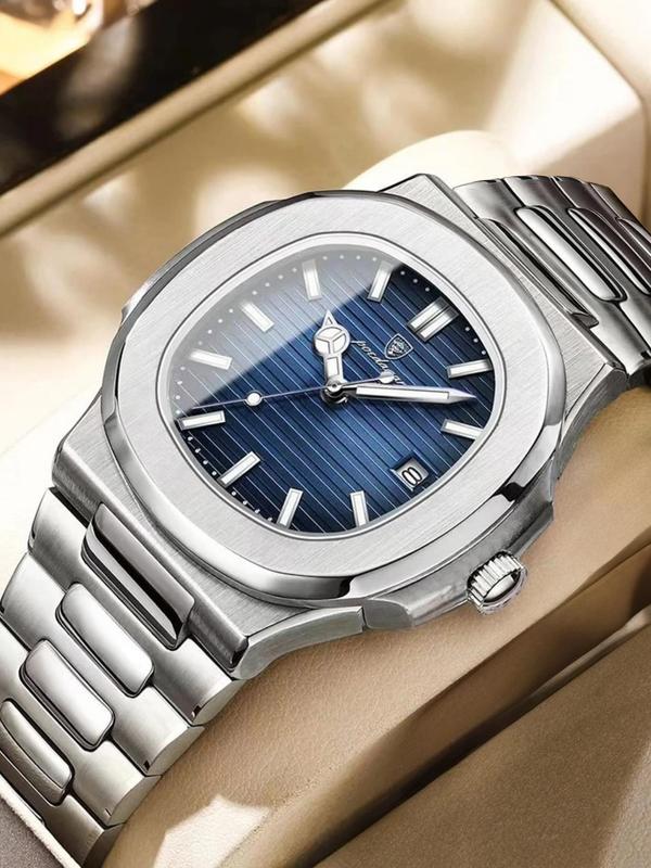 Men's Business Fashion Round Dial Analog Quartz Watch, Stainless Steel Casual Business Wristwatch, Fashion Luminous Waterproof Watch for Party, Everyday Accessories, All-match Watch for Birthday Gift with Box