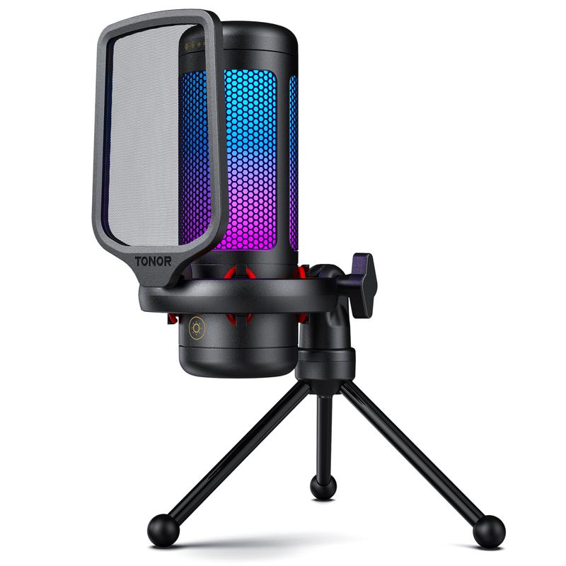 TONOR TC310 USB Streaming Gaming Microphone for PC, PS4/PS5, RGB Lighting, Easy Sound Control, One-tape Mute, Mic with Mount Adapter Live Podcast Equipment Live Broadcasting Equipment #SummerVibes
