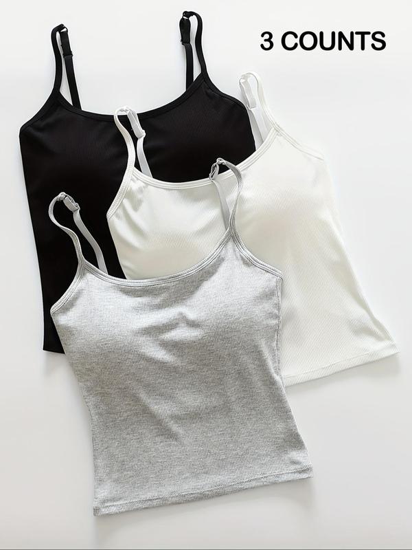 Women's Basic Solid Ribbed Cami Tank Top, Fitted Casual Sleeveless Crop Top for Daily Wear, Ladies Underwear for Summer