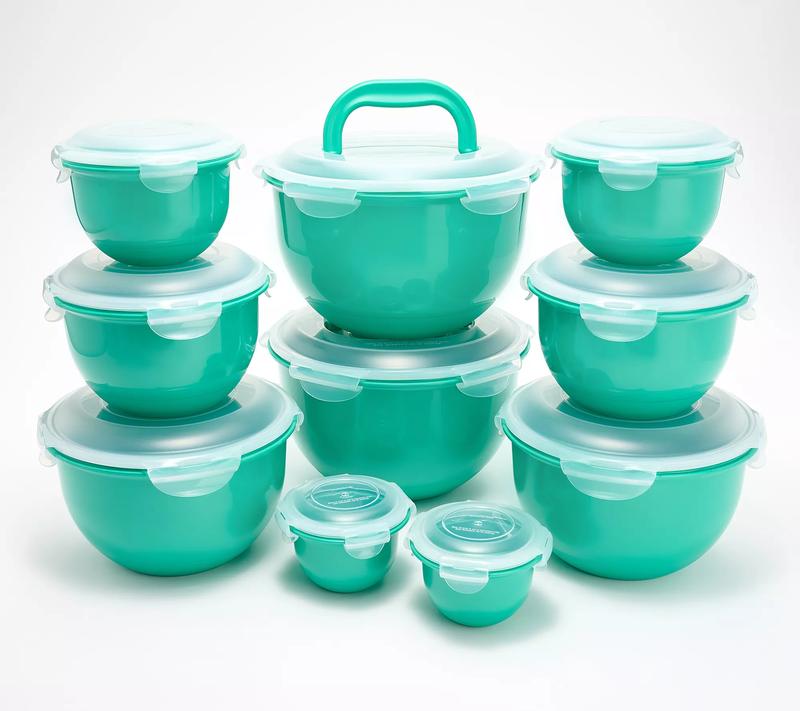 LocknLock 10-Pc Nestable Colored Body Tulip Bowls w/ (2) Handle Lids
