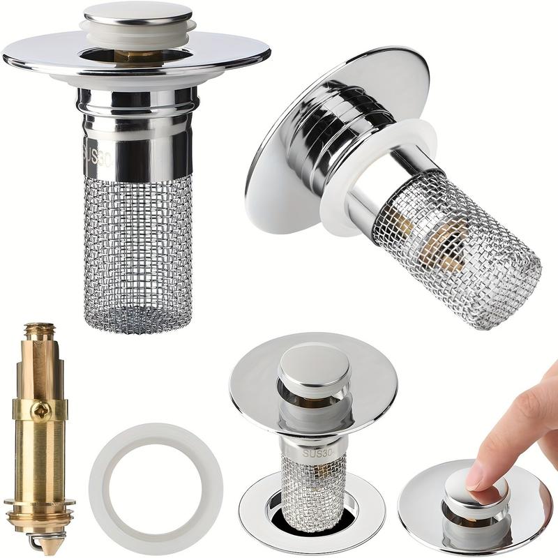 CityDry-Bathroom Sink Stopper Hair Catcher Universal Pop Up Sink Drain Filter with Stainless Steel Filter Basket & Brass Drain Plug
