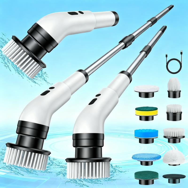 Electric Spin Scrubber, Cordless Shower Scrubber IPX7 Waterproof Power Scrubber, Electric Cleaning Brush with 9 Replaceable Brush Heads, Adjustable Extendable Handle, 5 Speed Modes for Bathroom, Shower, Tile, Tub, Kitchen & Household Cleaning Supplies sum
