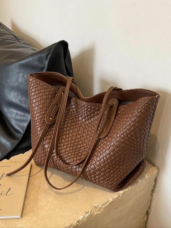 Women's Solid Color  Design Tote Bag, Fashionable Large Capacity Shoulder Bag for Daily Life, Casual Trendy Versatile High-quality Daily Commuting Bag