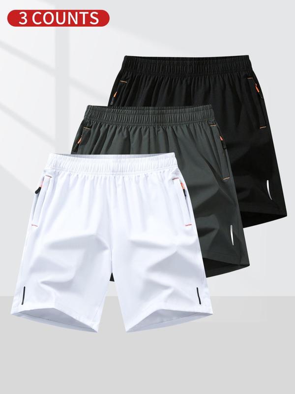 Men's Zipper Pocket Plain Shorts, Breathable Comfortable Shorts for Daily Wear, Casual Men's Shorts for Summer