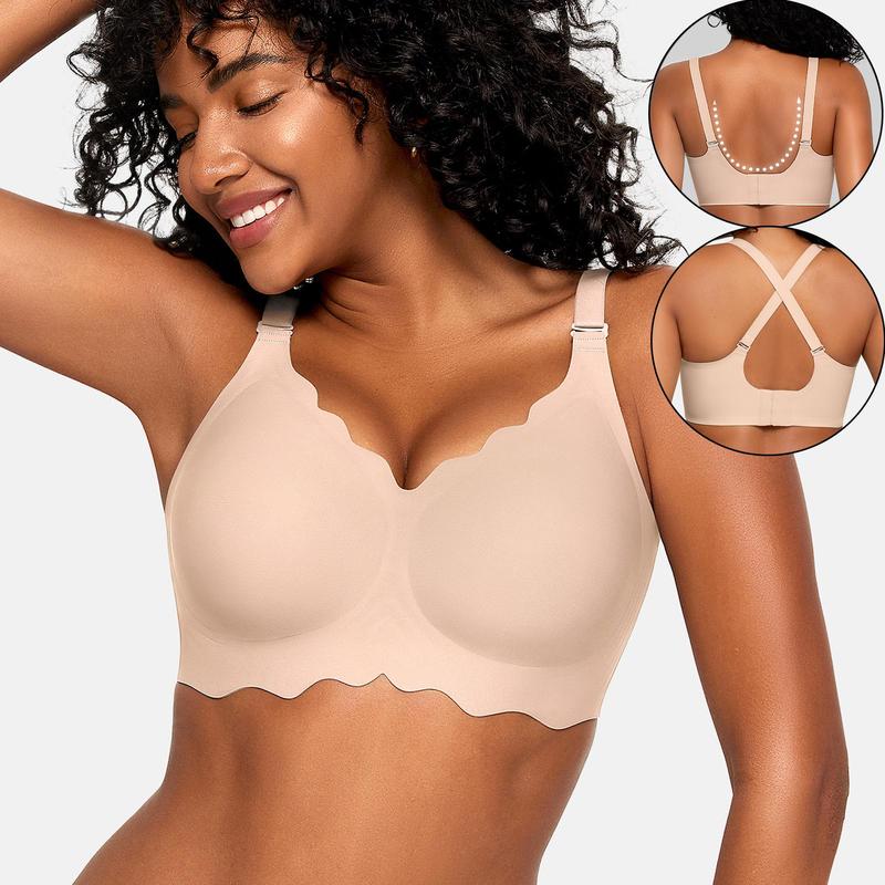 OEAK Seamless Scalloped Jelly Bras for Women No Underwire Wireless Push Up Bra Soft Support Full Coverage Comfort Everyday Bra Pushup