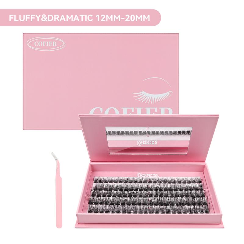 COFIER Fluffy Volume Lash Kit - 12mm-20mm Length, No Glue Needed, Self-Grafting, Beginner Friendly Eyelashes Makeup Cosmetic Flawless #Summervibes
