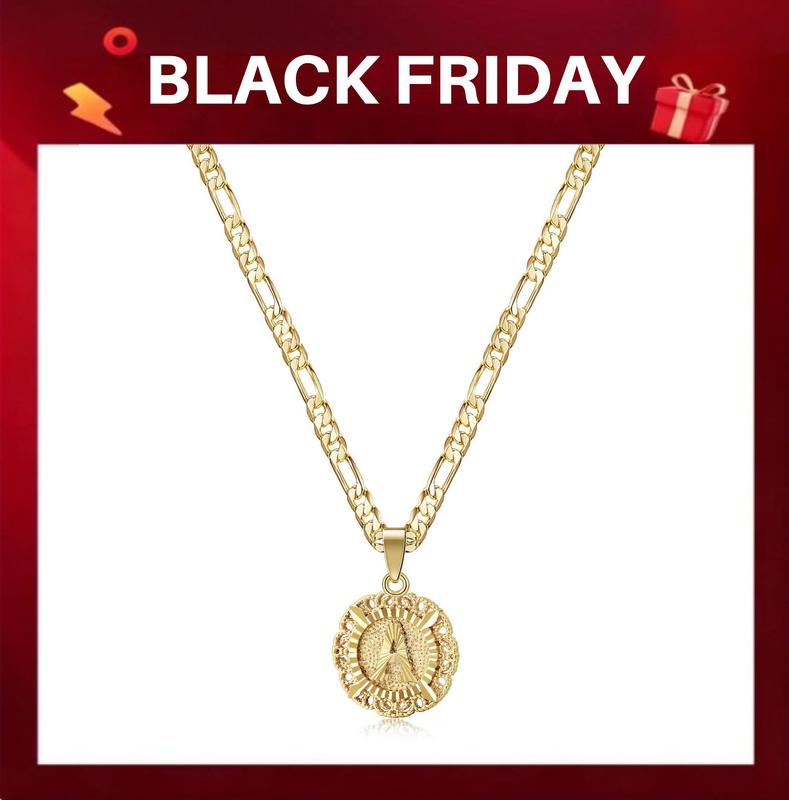 KissYan Initial Necklace For Women Girl,14K Gold Plated Round Letter Pendant Necklace Capital Monogram Necklace Alhpabets from A-Z Figaro Chain Necklace Mothers Day Gift Ideas