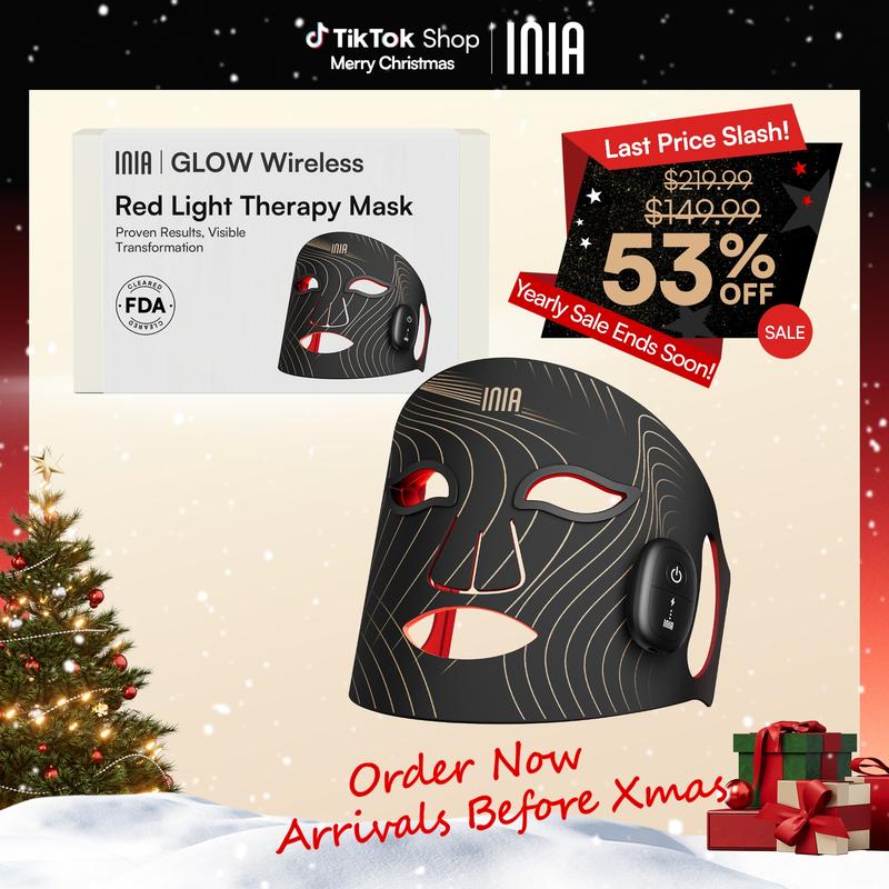 INIA GLOW Wireless LED Face Mask-with Red Light Therapy, 2-Year Warranty, Portable and Rechargeable for LED Facial Mask Skincare at Home and Travel, Mother's Day Special Gift