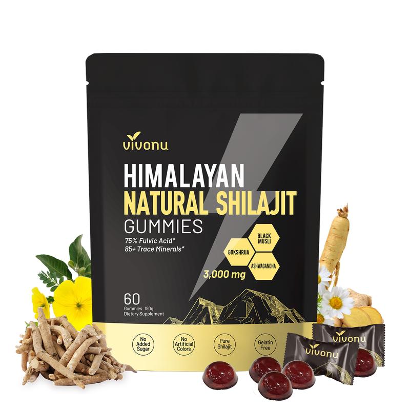 VivoNu Himalayan Shilajit Gummies | With Ashwagandha, Gokshura & other herbs | No added sugar | 60 Gummies SummerVibes