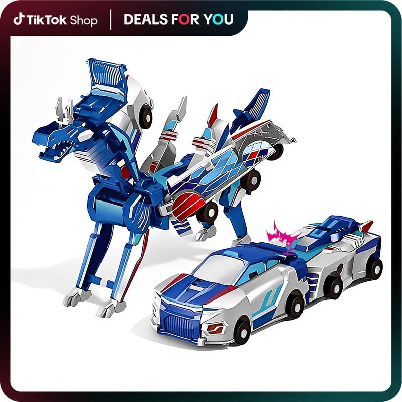Hotfree Magnetic Dinosaur Transformer Car Toy, 2-in-1 Magnetic Cars That Transform into Flying Dragon Deer and Unicorn, Automatic Collision Transforming Toy, Fun STEM Toy Birthday Christmas Gift for Boys & Girls