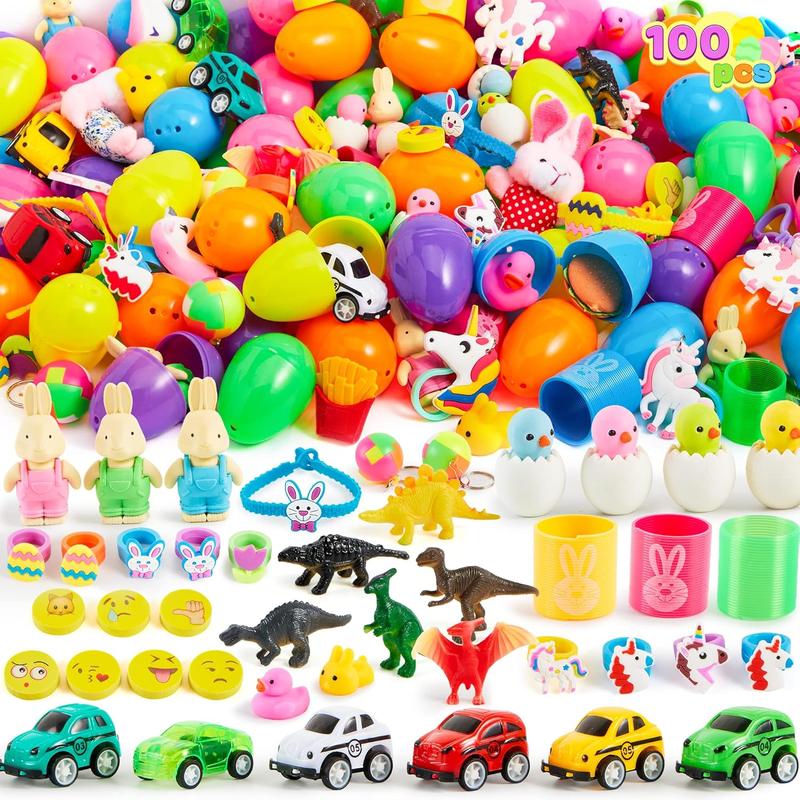 36pcs/48pcs/60pcs/80pcs/100pcs/120pcs/144pcs/160pcs/200pcs Prefilled Easter Eggs Toys and Stickers for Easter Egg Hunt, Filled with Toys Party Favors for Kids Boys Girls Easter Eggs Hunt, Basket Stuffers Fillers, Easter Egg Dye Decoration Kit
