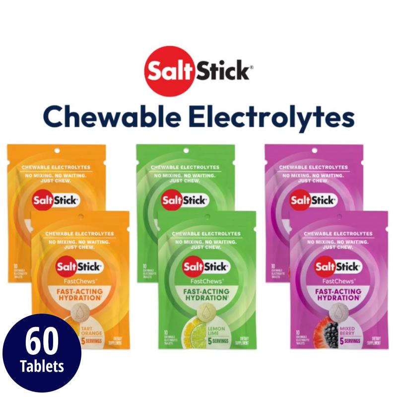 SaltStick Chewable Electrolyte Tablets - Fast Acting Hydration Variety Pack - Vegan Non-GMO - Tart Orange Lemon Lime & Mixed Berry - Low Sugar - Pre-Cramp Relief