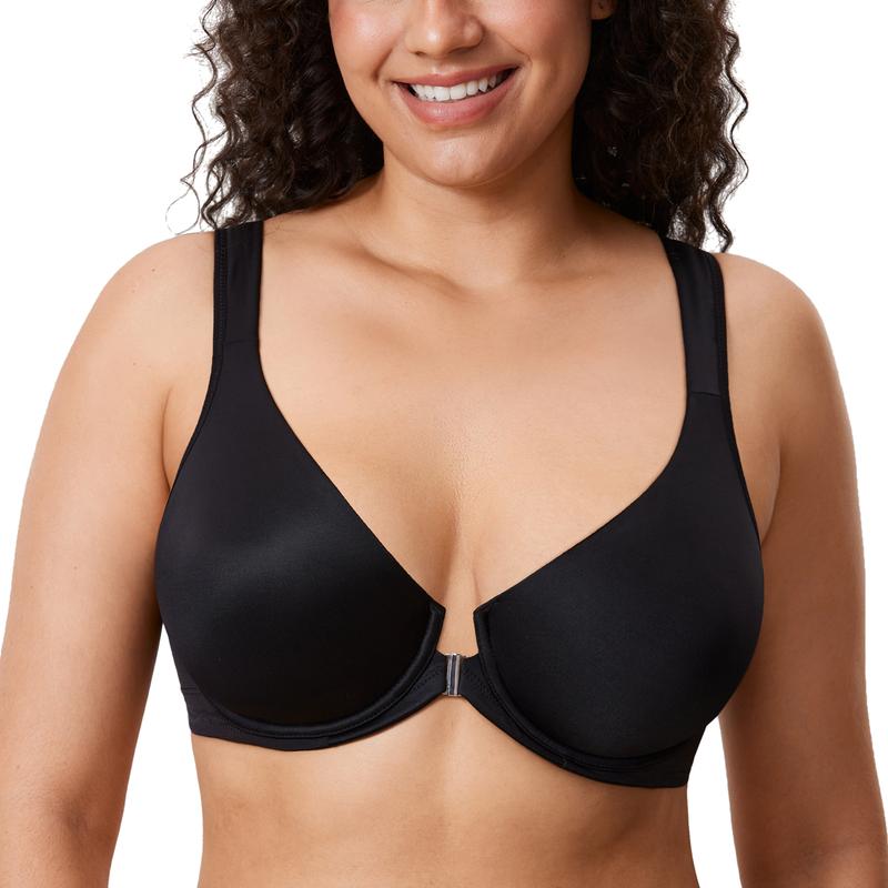 DELIMIRA Women's Front Closure Bras Posture Full Coverage Plus Size Underwire Unlined Back Support Plunge Seamless Bra B H