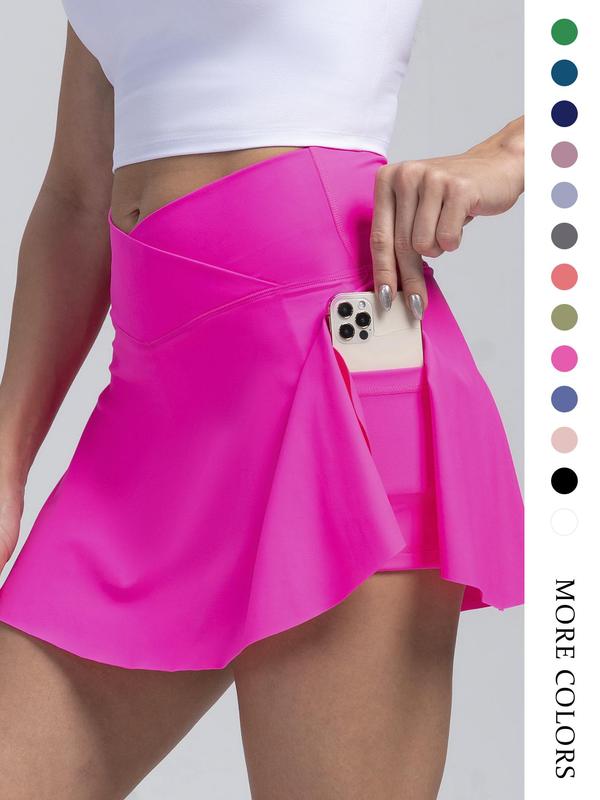 Women's Plain Pocket Sports Skort, Summer Outfits 2024, Solid Color Skort For Yoga Gym Workout Running, Ladies Sportswear Clothing For Indoor Outdoor Wear, Active Skort Skirt, Athletic Skorts, Tennis Skort, Pocket Design Skort, Workout Skirts
