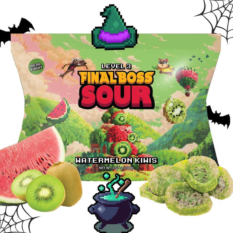 Final Boss Sour Watermelon Kiwis – Level 3 Drop | Real Fruit, Extreme Sour Powder | 1-Pack or 4-Pack