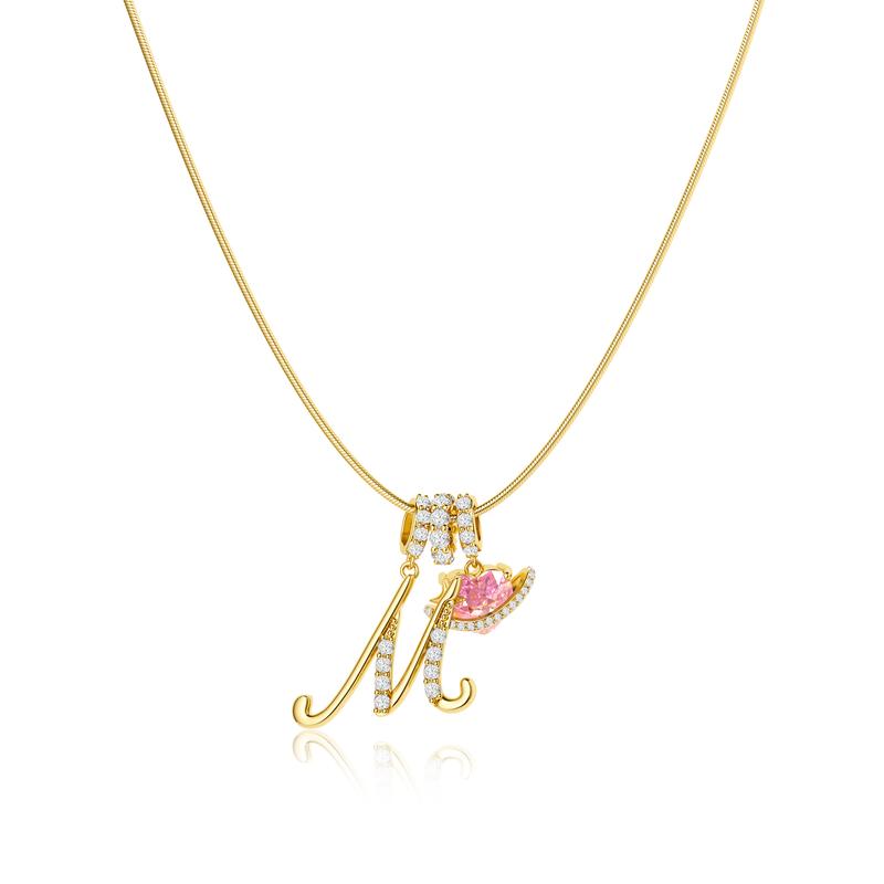 Tewiky 14K Gold Plated 3-Layering Initial A-Z Letter Pendant Necklaces for Women Snake Chain Choker Pink Heart Zircon Adjustable Length Necklace Jewelry For Mother's Day gifts summerwins