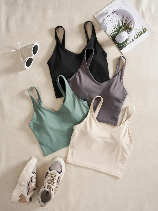 Women's Solid Sports Bra, Quick-Drying Breathable Comfortable Crop Cami Top for Yoga Gym Workout Running, Ladies Sportswear for Indoor and Outdoor Wear, Women Workout Clothes, Workout Bras, Sporty Bra, Summer Athletic Wear