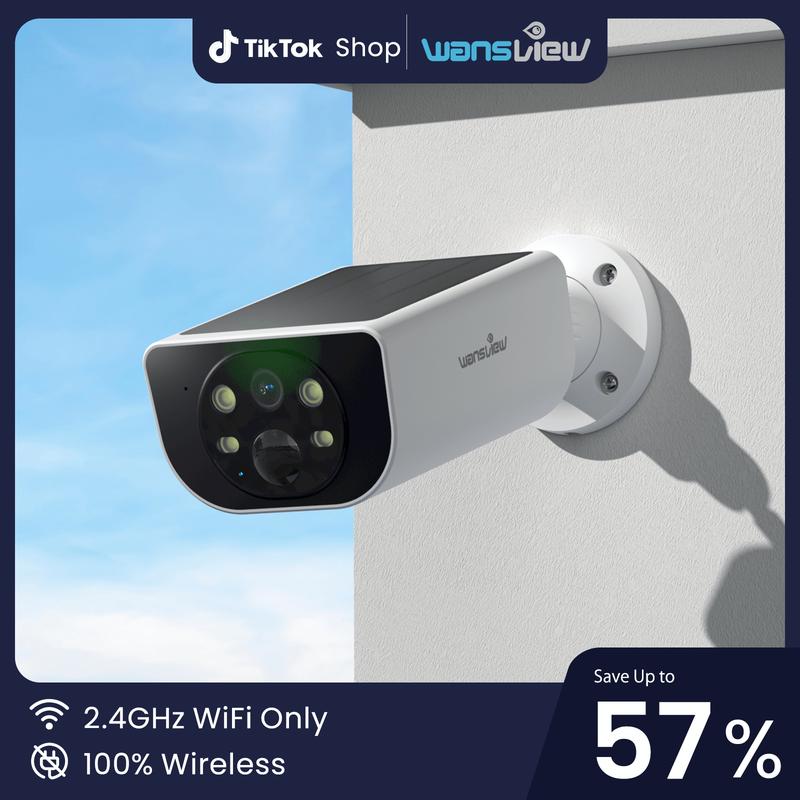 Wansview Wireless Home Security Camera, Cameras Continuous Solar Power, 2K, AI Human Detection , Night Vision, Instant Alert, Two Way Audio, 2.4G WiFi Only, Simple Installation and Rechargeable Battery, Cloud Storage, WiFi Camera, Outdoor Camera