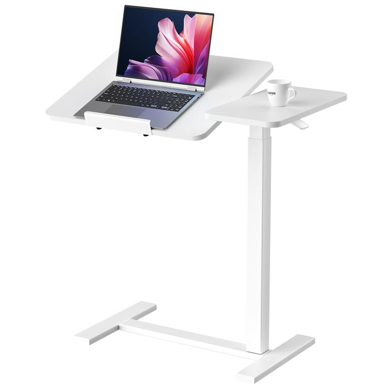 Sweetcrispy L-Shaped Modern Bedside Table with Wheels, Adjustable Height Tray, Mobile Laptop PC Workstation, Indoor Furniture for Home Use