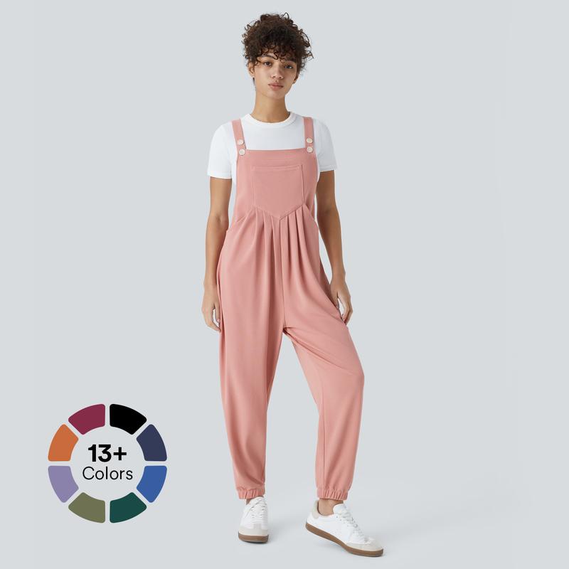 Halara Adjustable Strap Button Multiple Pockets Plicated Waffle Casual Jogger Overalls grey overalls girl#TikTokShopBacktoSchool