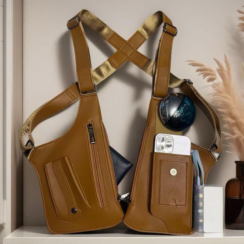This adjustable premium leather underarm bag features a hidden security pocket for storing your phone and outdoor gear, making it ideal for cycling, hiking, and running.