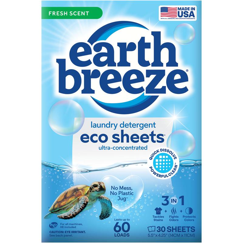 Free Gift with 2+ Packs - Earth Breeze Laundry Detergent Sheets: Powerful Clean, Safe Ingredients, No Harsh Chemical Residue from Optical Brighteners, Gentle on Skin, 60 Loads