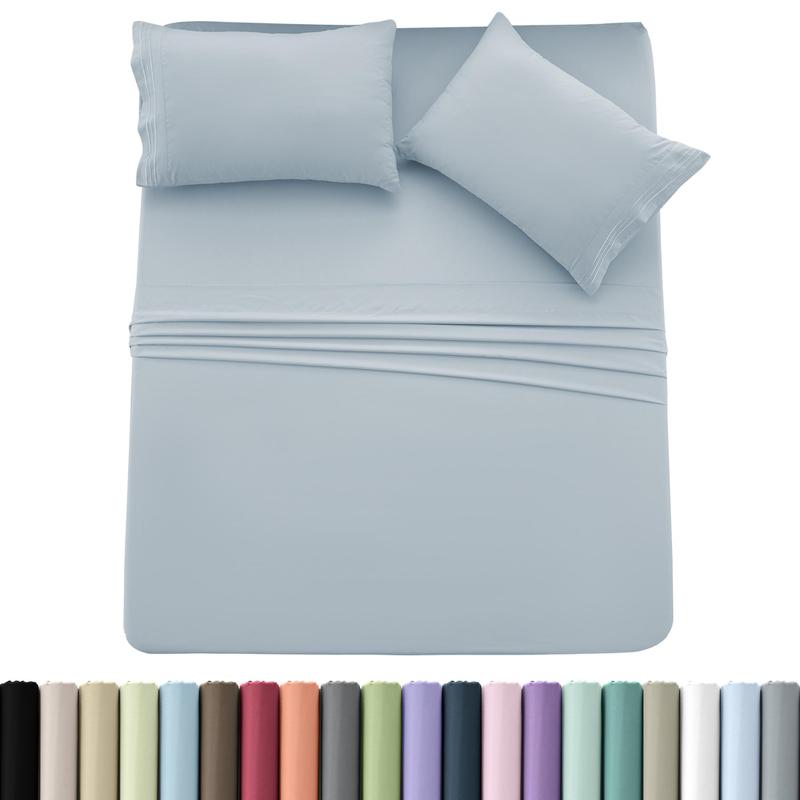 Lux Decor 4 Piece Microfiber Bed Sheet Set, Ultra Soft Cooling Sheets, 16â Deep Pocket Fitted Sheet, Hotel Luxury Bedding, Oeko-TEX Certified, Fade Resistant, Embroidered Pillowcases