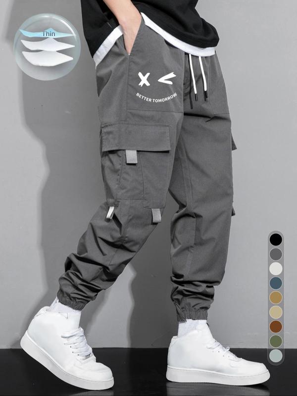 Men's Cartoon Face & Letter Print Drawstring Waist Cargo Pants, Casual Regular Fit Utility Jogger Bottoms, Men's Trousers for All Seasons, Pants for Men, Mens Pants,  Pants for Men, Casual Streetwear Trousers, Casual Comfy Pants
