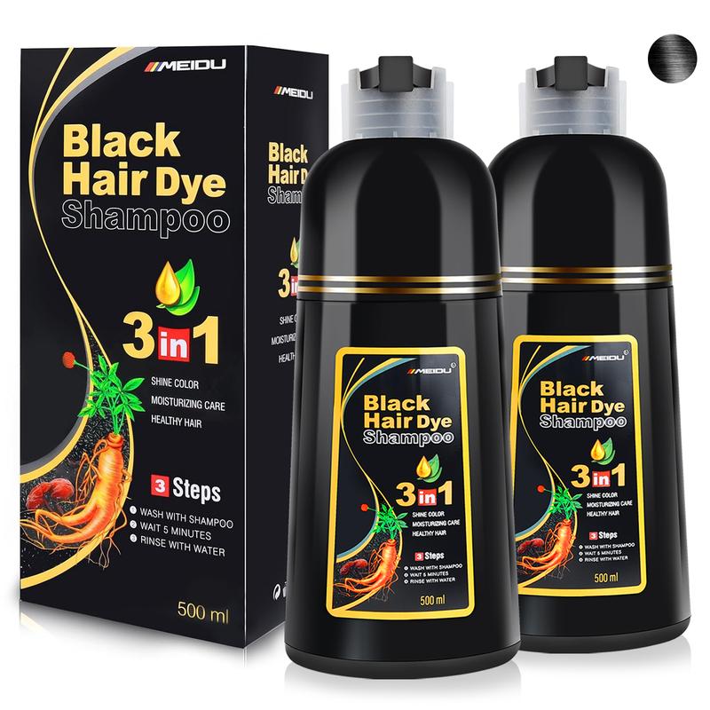 MEIDU 3 in 1 Hair Dye Shampoo-Herbal Ingredients Can cover gray hairs,Contains Ginseng Extract,Natural Haircoloring, black hairdye