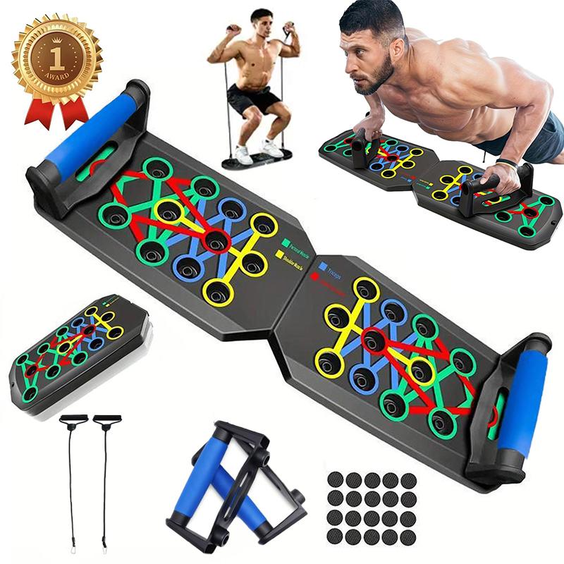 【Upgraded Version】 Push up Board, Push-up Board Training Set,28 Holes Home Push-up Training Board, Pull Bar, Chest Muscle Abdominal Muscle Training Equipment for Men & Women, Fitness Enthusiasts, Upper Body Strength, Portable Design, Ab Workout Machine