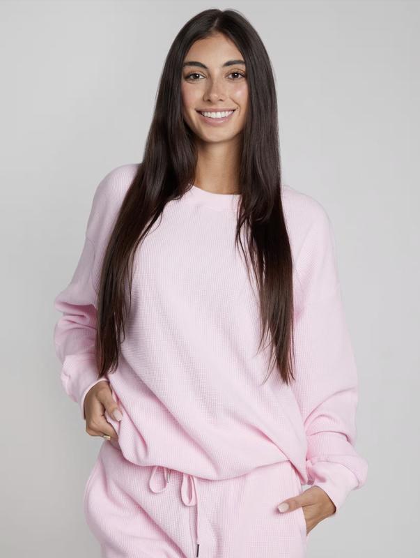 Comfrt | Waffle Lounge Long Sleeve | Crewneck Lightweight Cotton Blend Textured Lounge Top