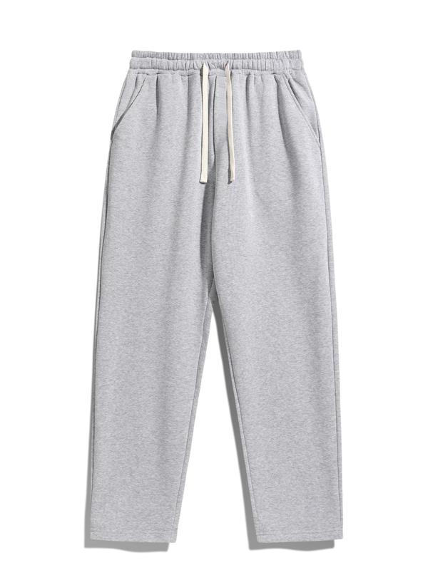 Men's Regular Fit Solid Drawstring Waist Sweatpants, Casual Pocket Design Pants for Fall & Winter, Men's Trousers for Daily Wear