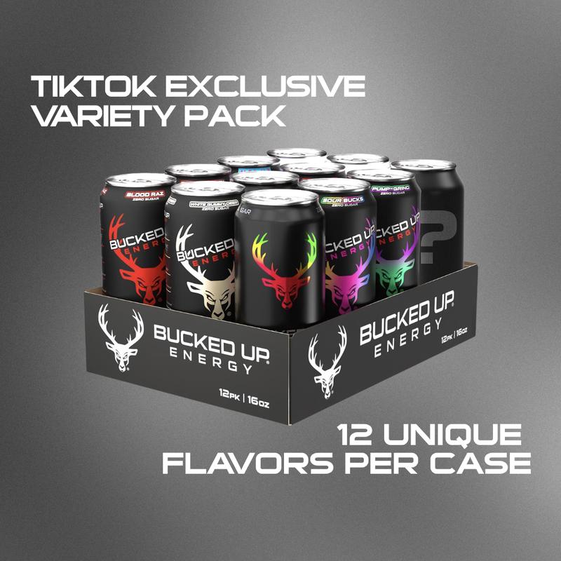 Bucked Up Variety Energy Drink 12-Pack - 12 Flavors, Zero Sugar, Zero Calories - TikTok Exclusive