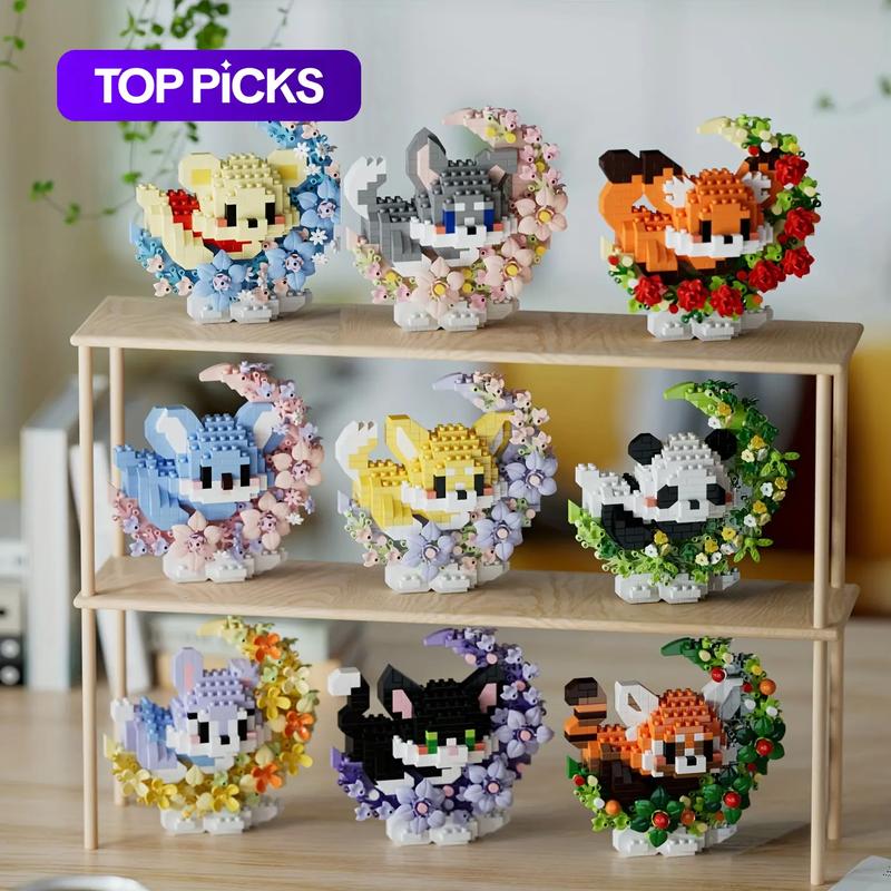 Cute Animal and Flower Design Building Blocks, 1 Box Creative Cartoon Animal DIY Building Model Set, Birthday and Holiday Gift Selection #GLOBAL PICKS