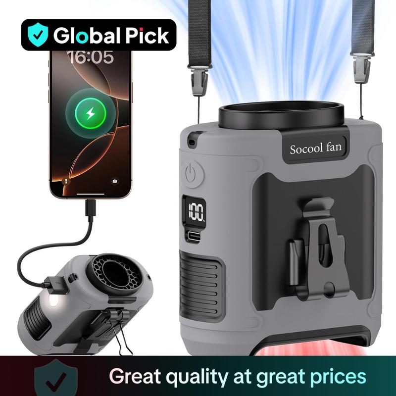 Socool Fan 10000mAh/14500mAh Power Bank, Portable Waist Fan Clip-on Wearable Belt Personal Fan, Rechargeable Battery Operated With Flashlight Hands-Free Up to 40H/67H Cooling, USB Cooling Fan For Outdoor #GLOBAL PICKS