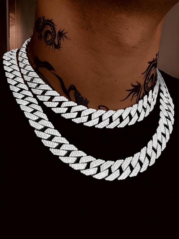 Rhinestone Decorated Jazz Cuban Chain Necklace, Iced Out Jewelry, Punk Style Chain Necklace for Party, Daily Decor, Trendy All-match & Exquisite Hip Hop Jewelry for Birthday Gift