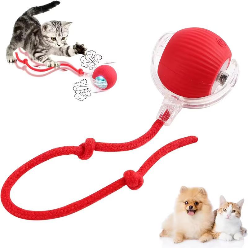 Electric Rolling Cat Ball Toy with Rope, Interactive Cat Teaser Toy, Automatic Ball Toy Pet Supply for Dogs & Cats, Interactive Kitten Wand