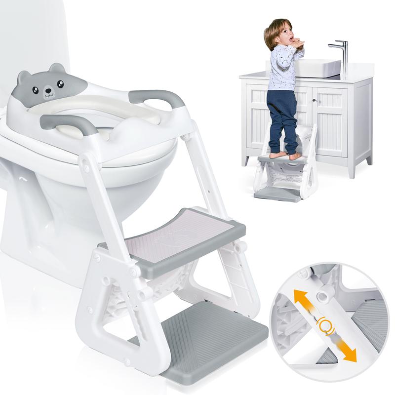 Orzbow 2-IN-1 Potty Training Toilet Seat with Step Stool for Toddler, Stability Training Potty Seat for Kids Boys Girls with Splash Guard and Anti-Slip Pad, Adjustable Ladder & Potty Seat Height, Grey#Summervibes outdoorfun