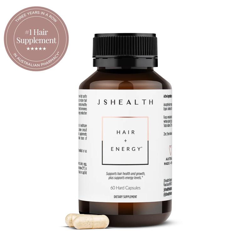 JSHealth Hair + Energy Vitamins with Zinc & Iodine - Nourishing Hair Growth Supplement for Men & Women 60 Capsules Biotin Wellness