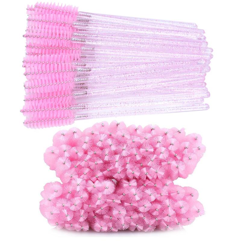 50pcs Disposable Eyelash & Eyebrow Brushes, Glitter Design Eyelash Brush Combs, Professional Flawless Makeup Brushes, Cosmetic Tools for Women, Summer Makeup Gift Set, Makeup Brushes Set, Glittery Eyelash Brushes