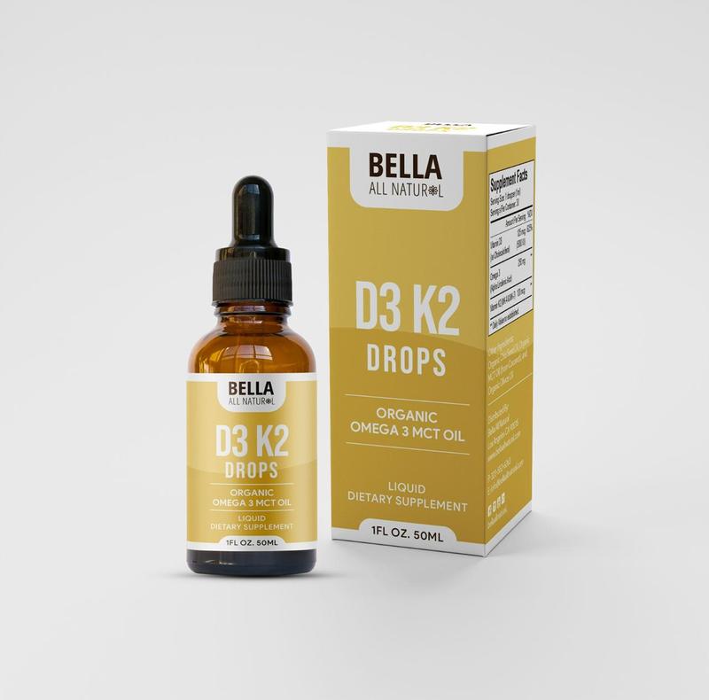 Bella All Natural D3 K2 Drops Organic Omega 3 MCT Oil 50ml Supplement for Daily Health Needs